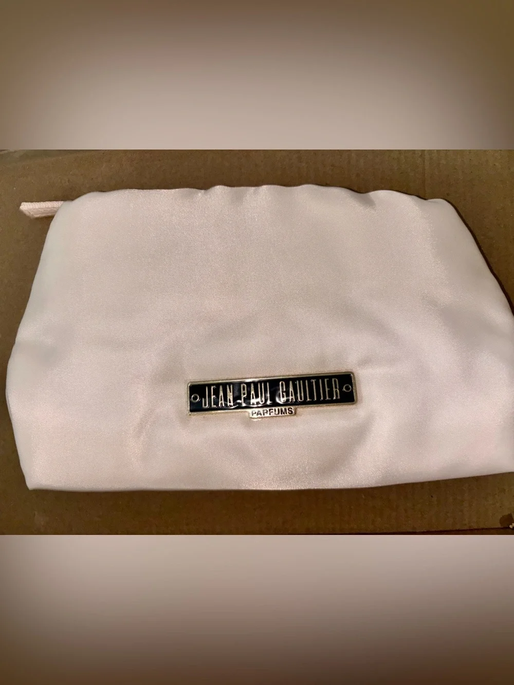 NWT Jean Paul Gaultier Cream Cosmetic Pouch with Gold Logo Authentic